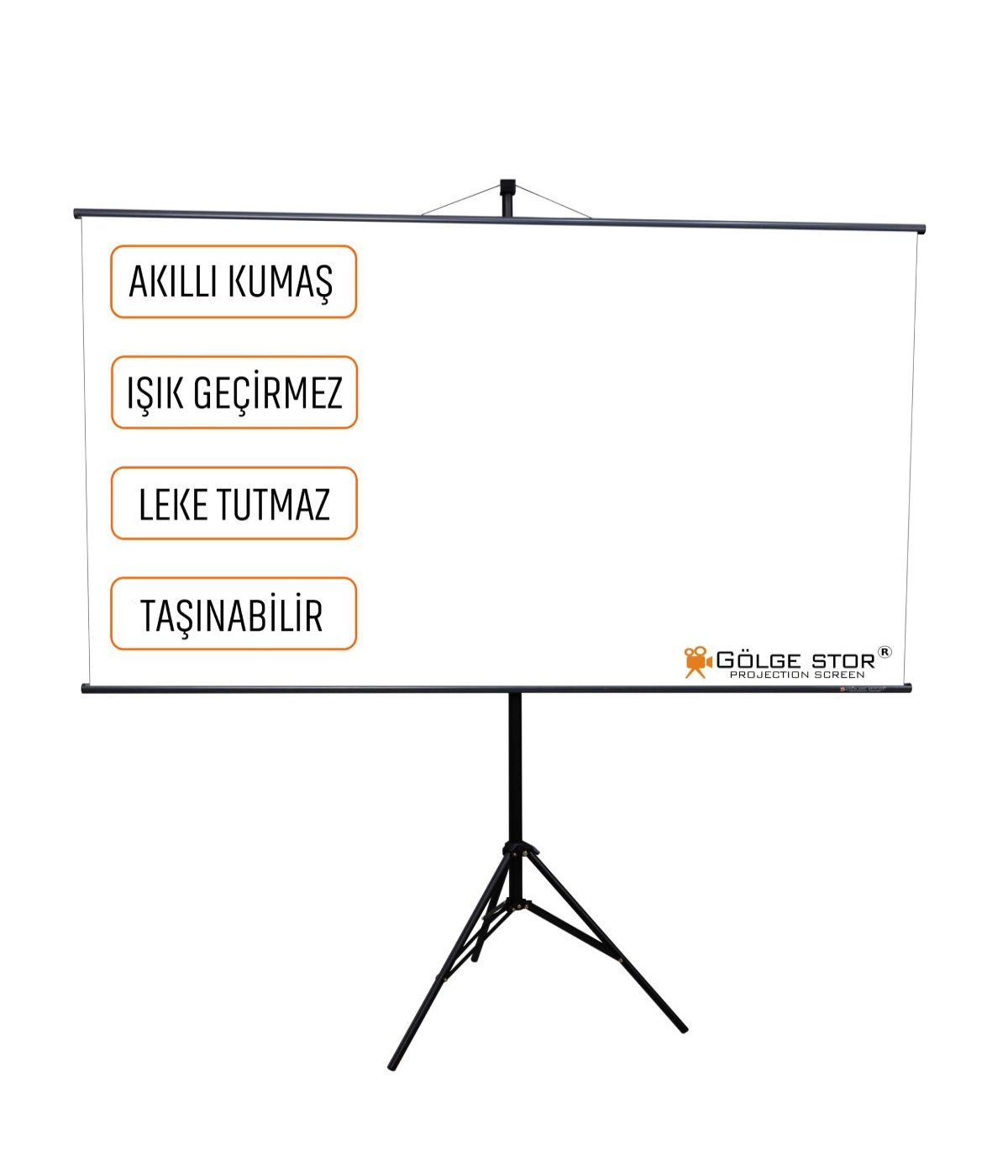 Tripod Ayaklı En 150 cm Boy 95 cm Yeni Akıllı Kumaş Teknolojisi Işık Geçirmez Projeksiyon Perdesi