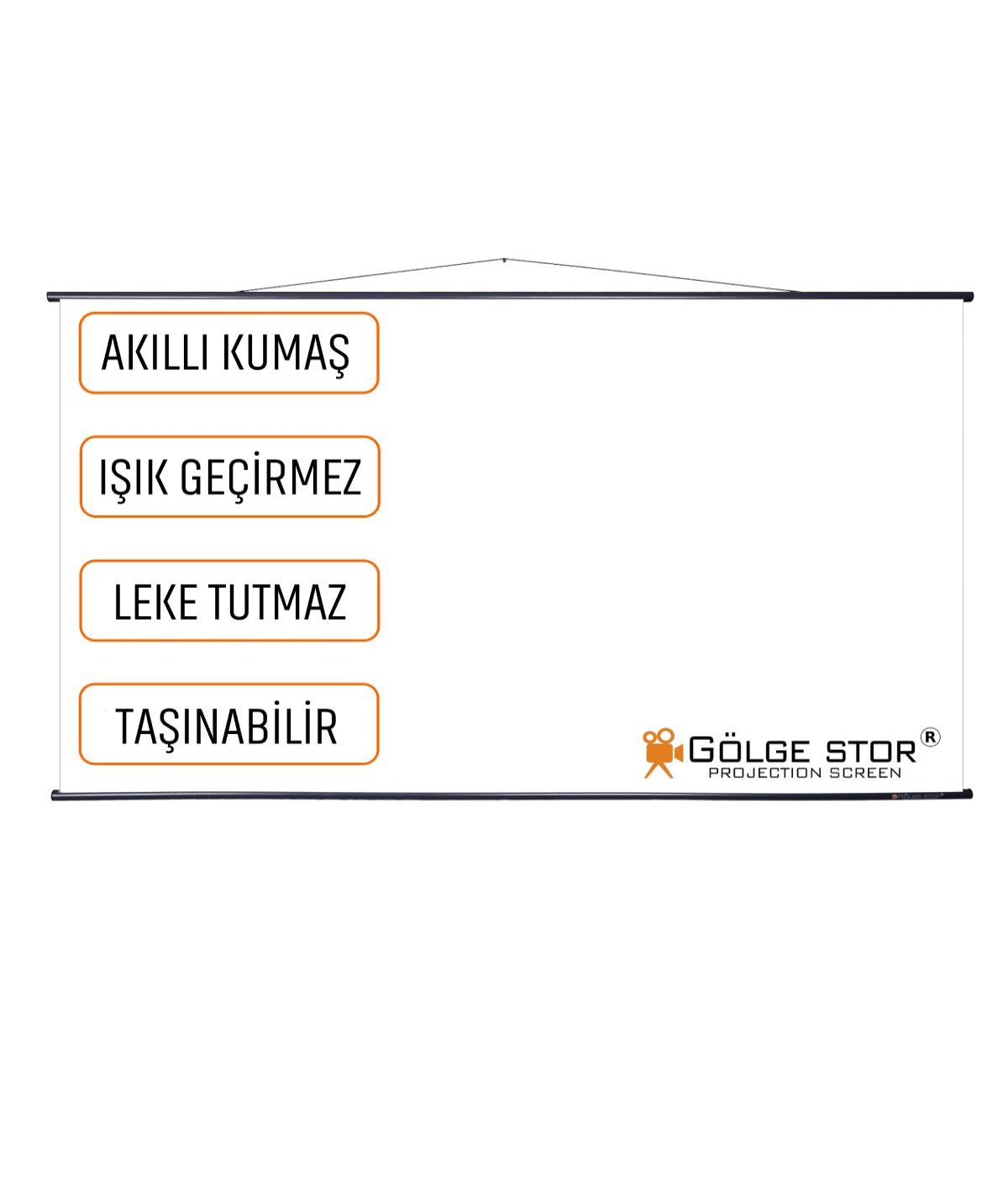 Taşınabilir En 150 cm Boy 95 cm Yeni Akıllı Kumaş Teknolojisi Işık Geçirmez Duvar Askılı Projeksiyon Perdesi