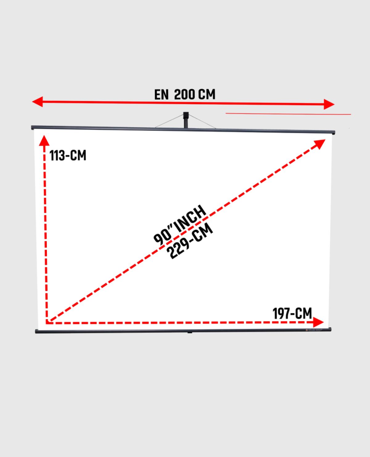 Taşınabilir En 200 cm Boy 115 cm Yeni Akıllı Kumaş Teknolojisi Işık Geçirmez Duvar Askılı Projeksiyon Perdesi