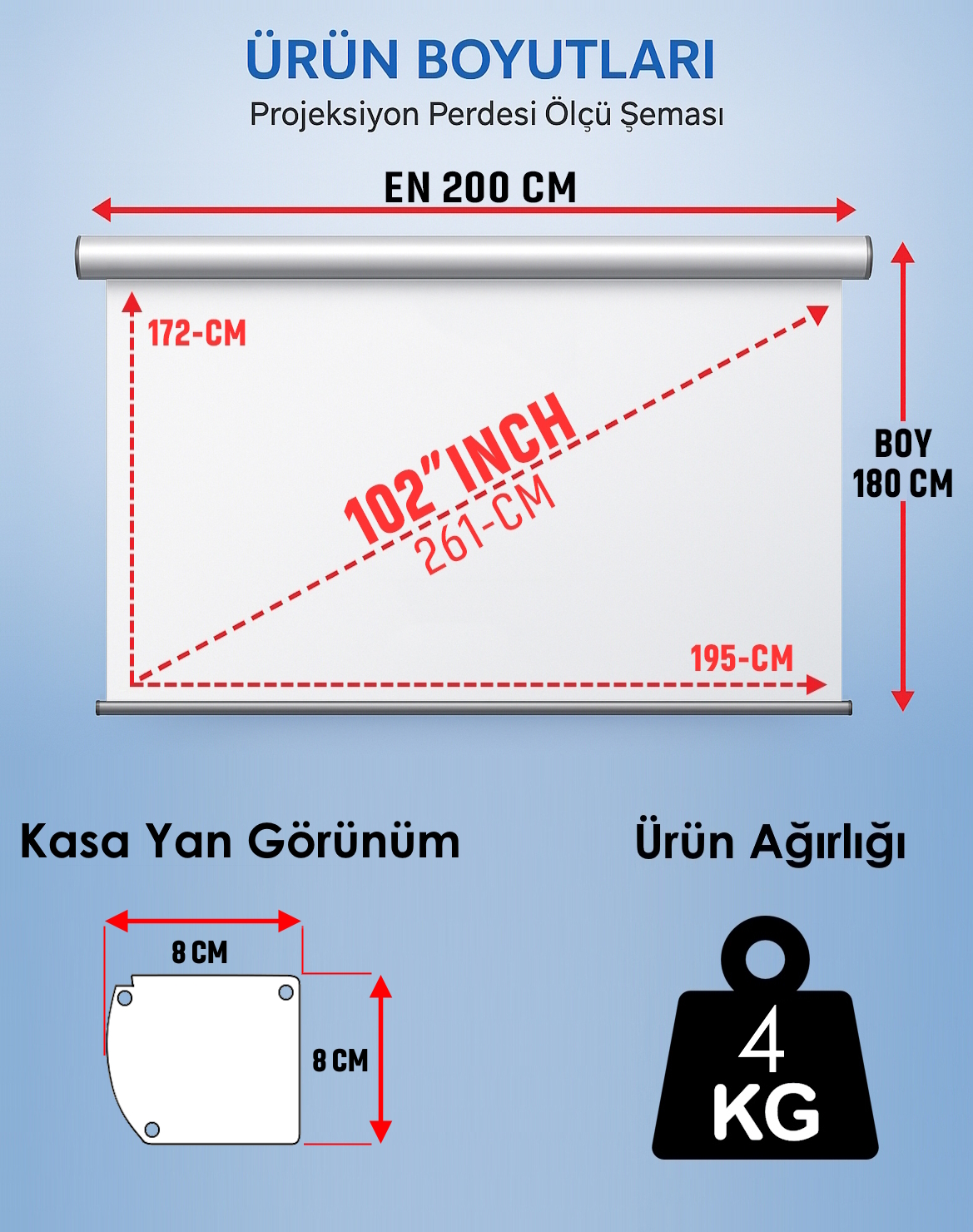 Manuel En 200 cm Boy 180 cm Yeni Akıllı Kumaş Teknolojisi Işık Geçirmez Projeksiyon Perdesi