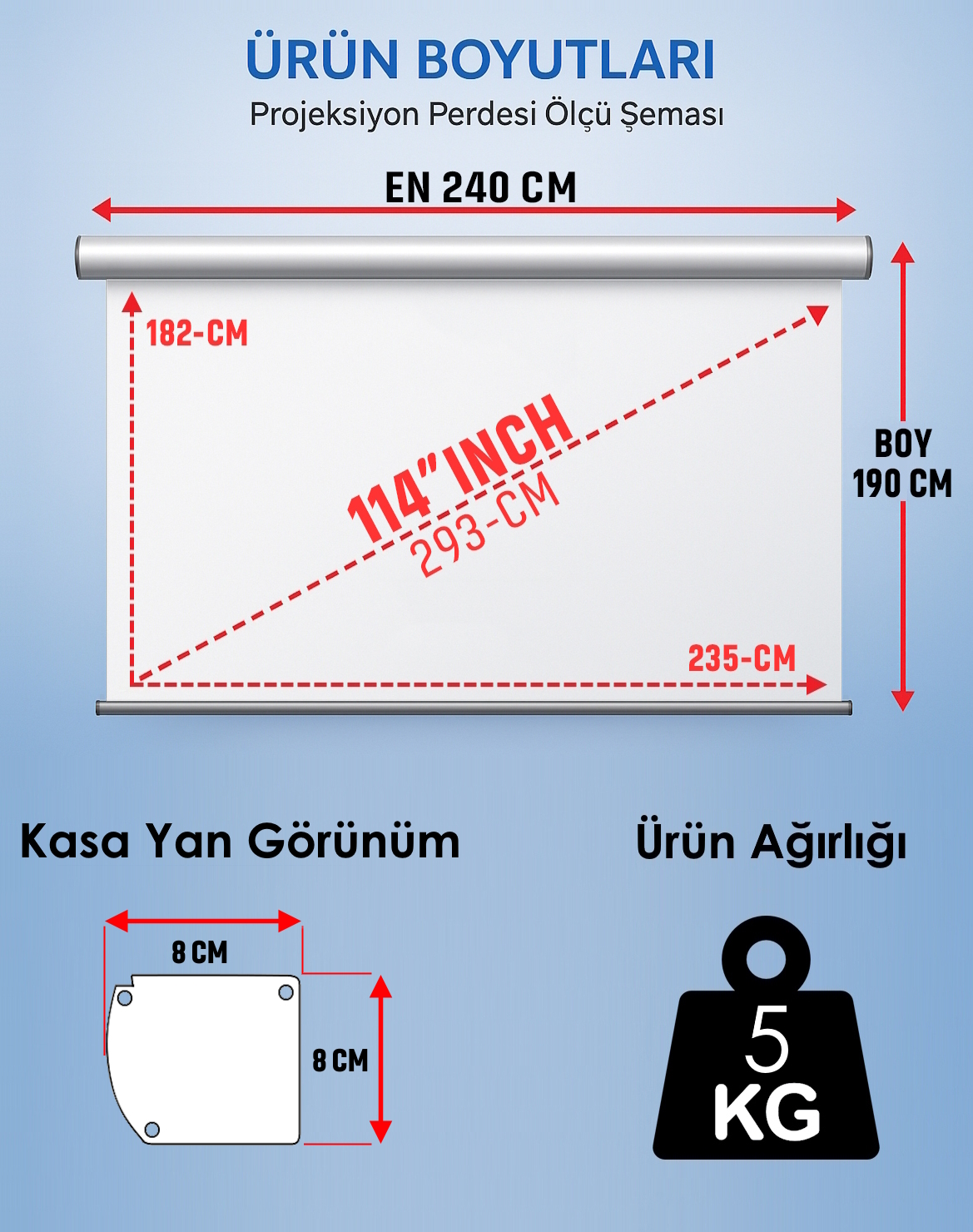 Manuel En 240 cm Boy 190 cm Yeni Akıllı Kumaş Teknolojisi Işık Geçirmez Projeksiyon Perdesi