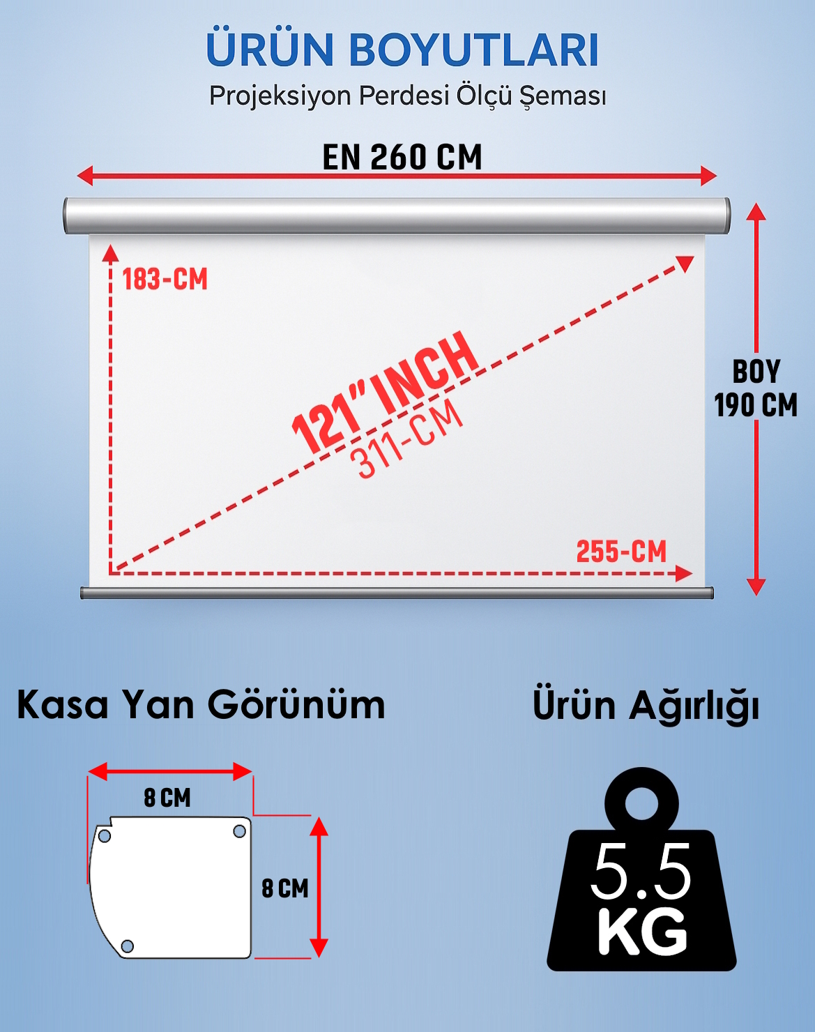 Manuel En 260 cm Boy 190 cm Yeni Akıllı Kumaş Teknolojisi Işık Geçirmez Projeksiyon Perdesi