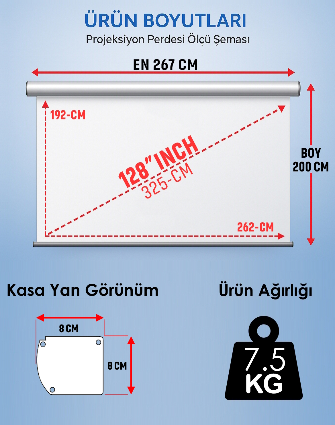 Motorlu En 267 cm Boy 200 cm Yeni Akıllı Kumaş Teknolojisi Işık Geçirmez Projeksiyon Perdesi