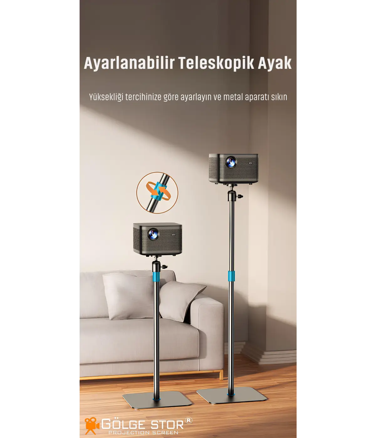 Projeksiyon Cihazı Standı Ayaklı Projeksiyon Vidalı-Gimbal Model Ayarlanabilir Yükseklik